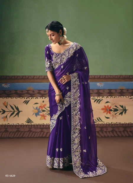 Purple Colour Gshringar By Kimora Fancy Fabric With Designer Work Saree Ks-5629